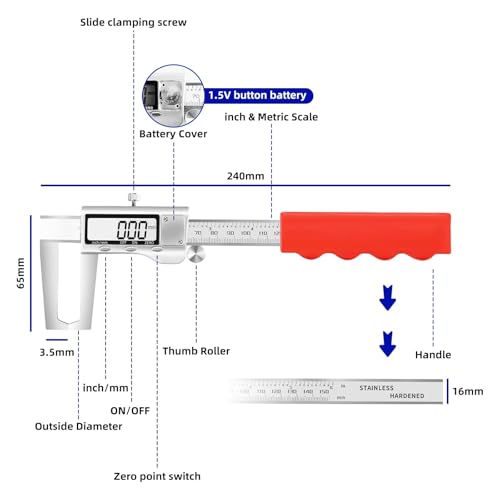 Disc Brake Rotor Micrometer Calipers,Metal Disc Brake Digital Micrometer Caliper Measuring Tool,LCD Inch Metric Fractional Unit Screen,0-150mm High Accuracy Measuring Tool-Inch/Metric Convers