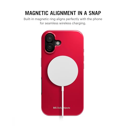 Image of DailyObjects Polycarbonate Enamel Bumper Magsafe Case For iPhone 16 Compatible With Mag-Safe Wireless Charging | Red Hybrid Magnetic Back Cover
