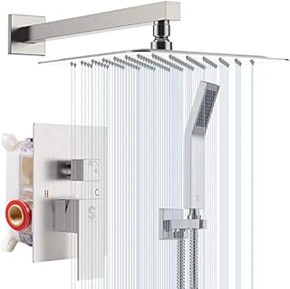 SR SUN RISE Shower Faucet Set Bathroom Square Rain Shower Head with Handheld Spray Wall Mounted Rainfall Shower Fixtures Brushed Nickel (Contain Shower Valve)