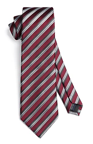 Image of HISDERN Mens Ties Set Stripe Plaid Ties for Men and Pocket Square Cufflinks Formal Silk Necktie Wedding Business