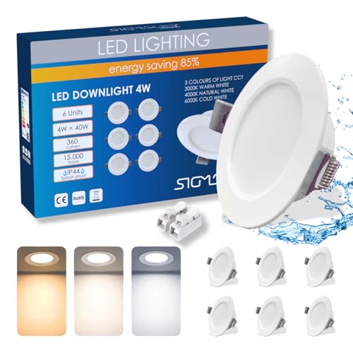 Sigmaled lighting - 6 Faretti Led da Incasso per Cartongesso IP44, SPOT 4W 360lm Luce Calda Naturale Fredda, Faretto Led Interno ed Esterno, Ultra Sottili con Foro Ø70-80mm, 220V-230V