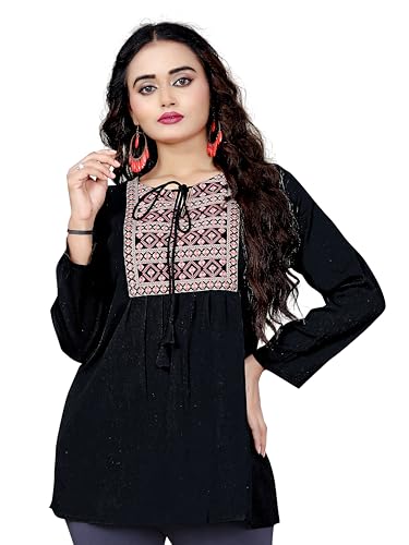 Image of Tunic for Women | Stylish Kurti Tops for Women | Casual Ethnic Kurti with Embroidered Neck Design Office Wear Trendy Kurti Top
