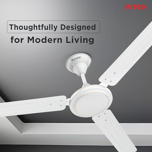 Image of Intex Aero Silk 1200MM Ceiling Fan 3 Blade 380 RPM | High Speed Motor 210 CMM | Air Delivery 50W Low Power Double Ball Bearing | Rust Proof Body 3 Speed Control 24 Month Warranty (White)