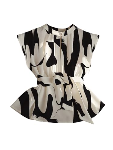 GORGLITTER Women's Animal Zebra Print Peplum Babydoll Top Blouse Dressy Casual Colorblock Cap Sleeve Summer Shirt Top