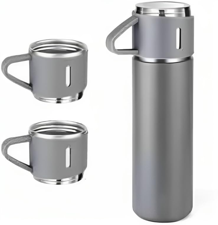 IIMZS Vacuum Flask 500ML Stainless Steel, Water Bottle, Coffee Tumbler, Tea Mug Set with Gift Box - Flask Comes with 2 Pieces of Steel Cups in Box Packing (Grey) (B0CMBHC8JM) Amazon Price History, Amazon Price Tracker
