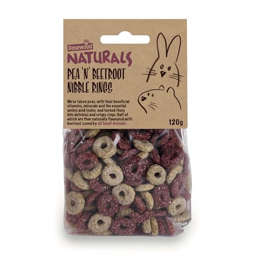 Rosewood Naturals Pea n Beetroot Nibble Rings Treats for Rabbits Guinea Pigs Chinchillas Degus Hamsters Gerbils Mice Rats - 120g