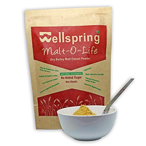 Image of Wellspring Malt O Life Dry Barley Malt Extract Powder - 300 g Pack | Good for Digestive Health| Natural Sweetener | Zero Added Sugar | Makes milk delicious