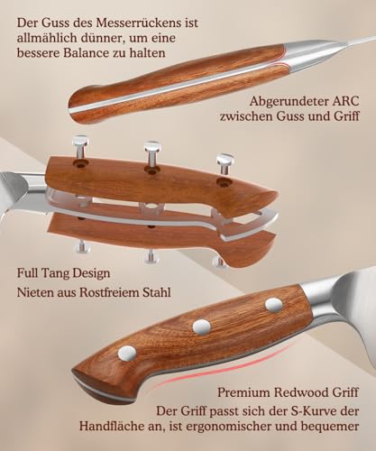 HEZHEN Rostfreier Stahl Nakiri Messer, Japanischer Stil Hackbeil Messer, Hartstahl Mehrzweckmesser Asiatisches Kochmesser Zum Schneiden von Fleisch und Gemüse，Griff aus Redwood