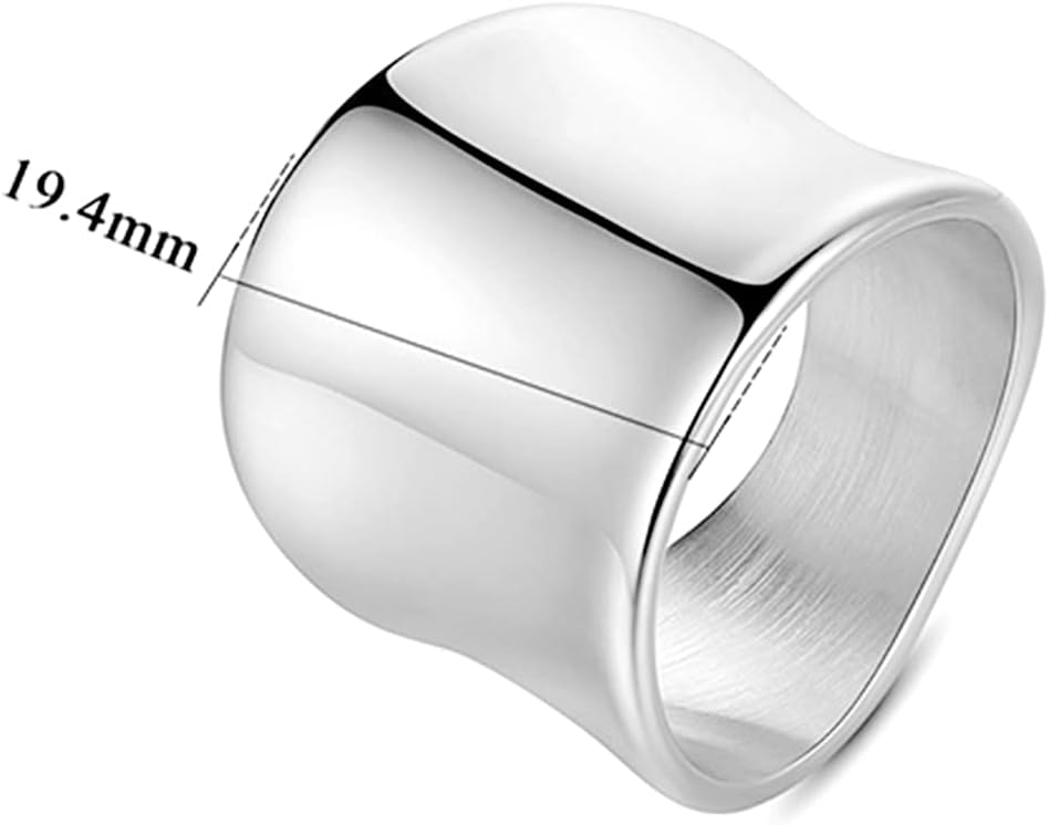 20mm Width Chunky Wide Stainless Steel Wedding Band Statement Promise Anniversary Ring