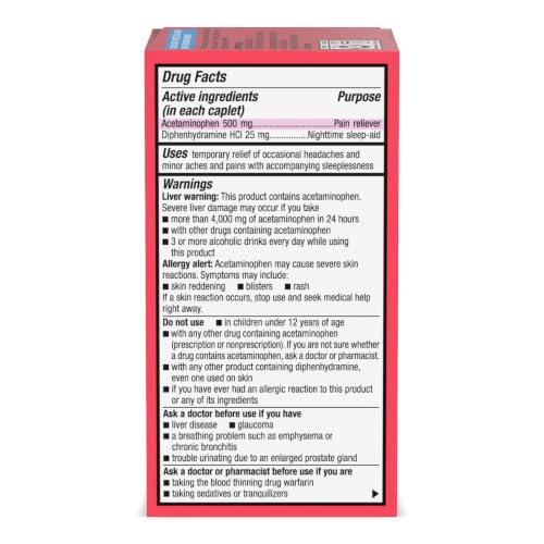 Amazon Basics Acetaminophen PM Caplets, Extra Strength, 100 Count - image 7