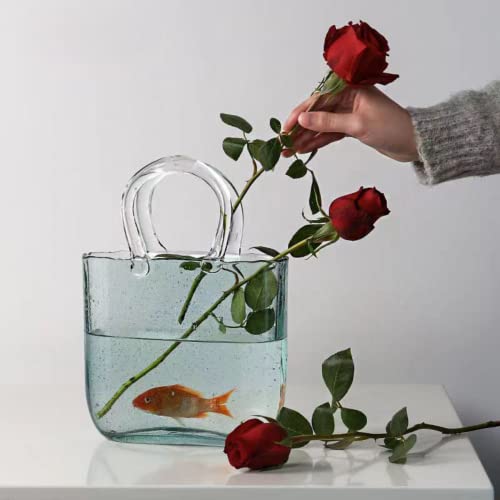 Purse Vase for Flowers, Transparent Bubble Handbag, Glass Vase Hand Basket for Water-Cultured Flower