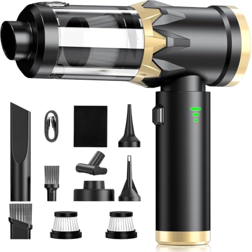 Robofun Aspiradora de mano 4 en 1, batería de 25000 Pa, aspiradora de coche potente, 105000 rpm, motor sin escobillas, eliminación de polvo mediante botón, aspiradora de mano inalámbrica para coche