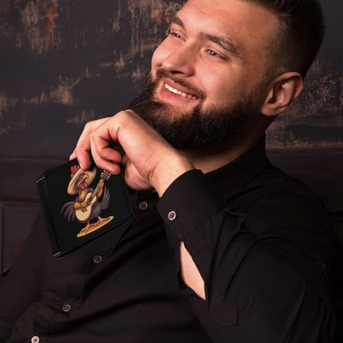 Chicken Playing Guitar Bi-fold Wallet for Men Women Print PU Leather Slim Cash Card Holder4