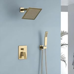 Shower faucet brushed gold shower system 8 inches rain shower and handheld shower combo2 function shower fixtures included shower trim kit  urban country home decor