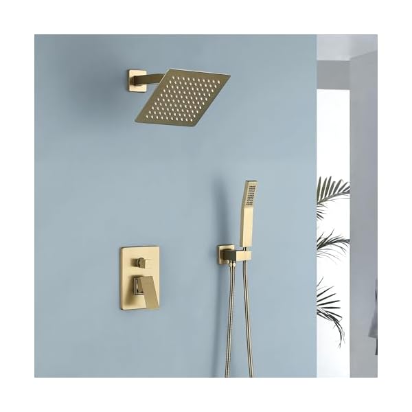 Shower faucet brushed gold shower system 8 inches rain shower and handheld shower combo2 function shower fixtures included shower trim kit  urban country home decor