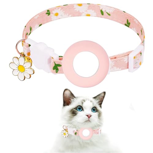 UOSIA エアタグホルダー付きのかわいい花柄の首輪 - 柔らかい綿、ベル、花の魅力、女の子の男の子のための調整可能な子猫襟小さな犬