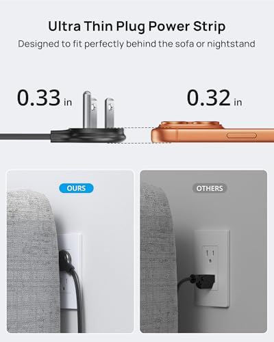 Image of TROND Flat Plug Power Strip, 10FT Long Extension Cord with 3 AC Outlets