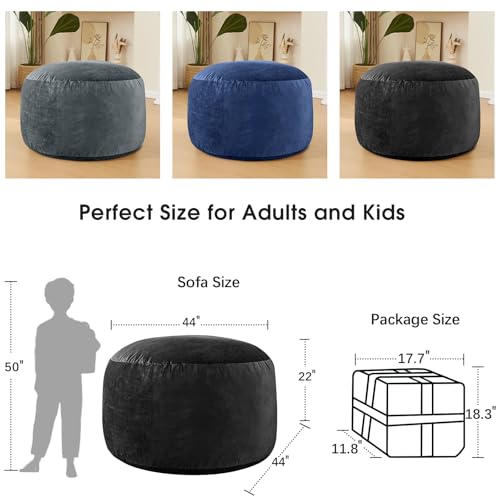 Image of Bean Bag Chairs for Adults - Memory Foam Furniture BeanBag Chair - Kids /Teens Sofa with Soft Micro Fiber Cover - Round Fluffy Couch for Living Room Bedroom College Dorm - 4 ft, Carbon Black