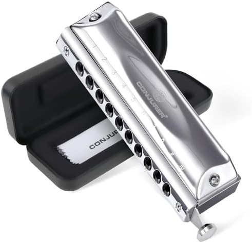 CONJURER Mouth Organ 10 Holes 40 Tunes of C Chromatic Mouth Organ Harp, Chromatic Harmonica for Beginners, Adults, Professionals, Students, Friends, Gifts (Silver)