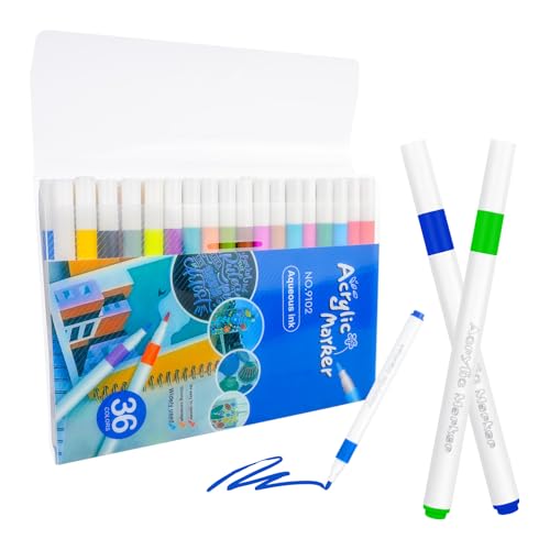 Rotuladores Acrilicos, 36 Colores Rotuladores Pintura Acrilica, Marcadores AcrílicosRotuladores Colores, Acrylic Markers para Piedras, Cristal, Madera, Cerámica, Plastico, Bricolaje, Dibujo