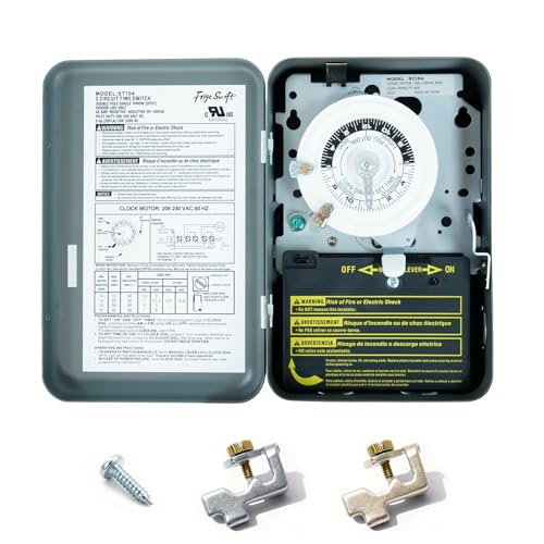 T104 24-Hour Heavy-Duty Mechanical Timer, 40A DPST Switch, 12 On/Off Cycles, 208-240V, for Commercial Defrost, Lighting & Water Heaters，Indoor Use Only