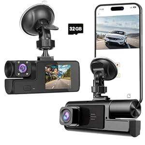 WiFi 1080P Dual Dash Camera for Car Front and Inside Dashcam Car Security Video Recorder,170°Wide Angle Vehicle Cam,WDR,G-Sensor,Loop Recording,Night Vision (WiFi Dual Dash Cam with 32G Card)