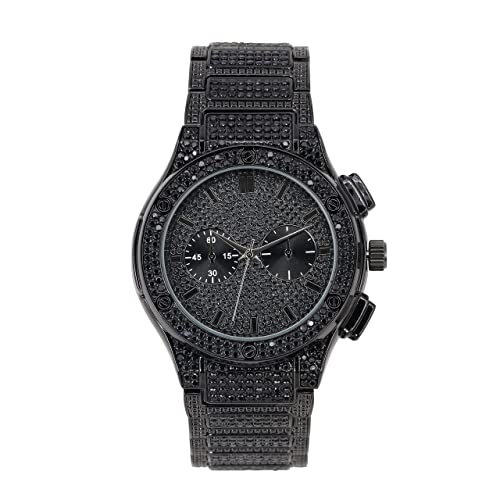 Charles Raymond Big Bling Watch Inspired by Hip Hop - Men's Iced Out Timepiece- Diamond Rhinestones on Blast - ST10311 Blk Metal