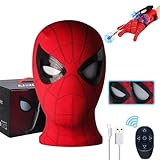 Superhero Spider Mask - Mechanical Light Up Eyes, Moving Lenses, Cosplay Prop Mask - Remote Control - Perfect For Halloween, Birthday & Christmas