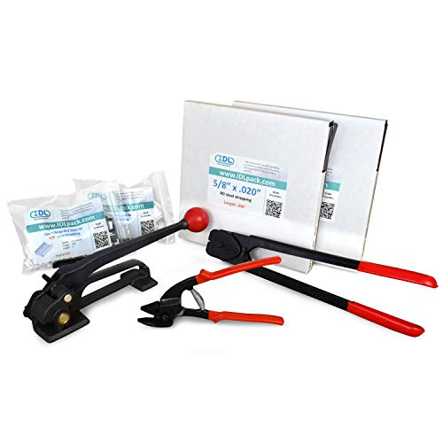 Image of IDL Packaging PRO 3 /4 inch x 300' Steel Strapping Kit, 1700 lbs Break Strength - Professional Grade Tools & Mini Strapping Coils - Enough Strapping and Seals for 150 Uses Before Refill