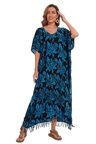 Image of Beautybatik Women Hand Blocked Batik Rayon Caftan Kaftan Bali Loungewear Maxi Plus Size Long Dress XL to 4X