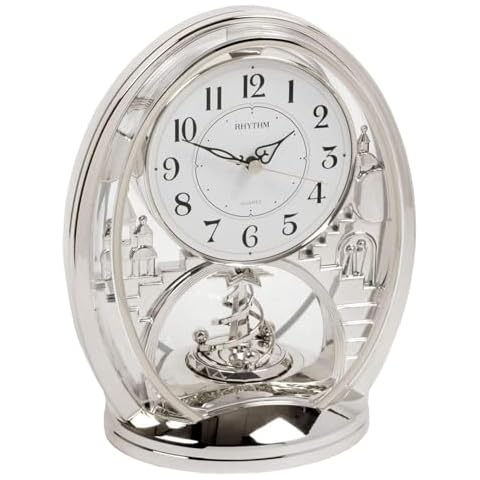 Rhythm Silver Mantel Clock with Pendulum Cover