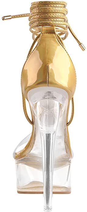 Chase & Chloe Women's Transparent Platform Clear Straps Stiletto High Heels Noelle-13