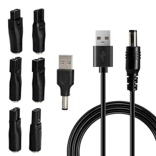 8PCS 5V Câble de Charge Universel pour Rasoir et Tondeuse - Set 7 en 1 avec 6 Embouts - Remplace Chargeur Tondeuse - Chargeur de Rasoir pour Toutes les...