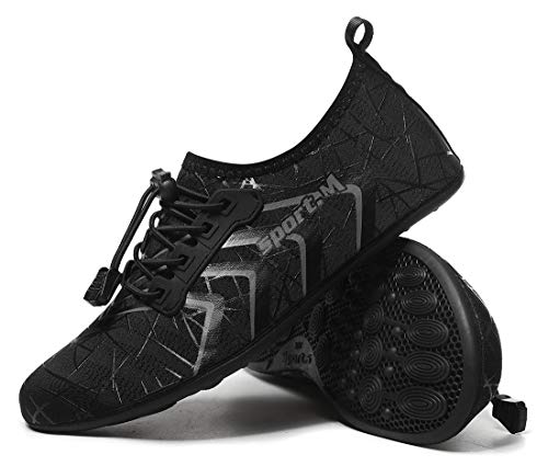 CanLeg Water Shoes Aqua Shoes Swim Shoes Beach Sports Quick Dry Barefoot for Boating Fishing Diving Surfing with Drainage Driving Yoga Upstream for Womens Mens(CL196003Black43)