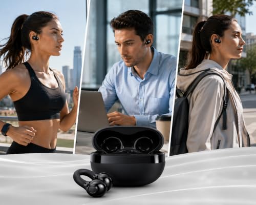 Image of ClipPro J18 Wireless Bluetooth Earbuds with Ear Hooks, 40 Hours Total Playtime, ENC Noise Reduction, HD Mic, Touch Control, Type-C Fast Charging, IPX5 Sweat Resistant Earphones (Black)