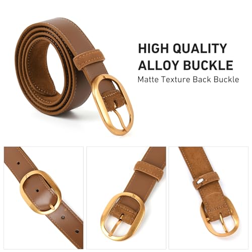 Valleycomfy Womens Leather Suede Waist Belt for Casual Dress Jeans Ladies with Gold Buckle2