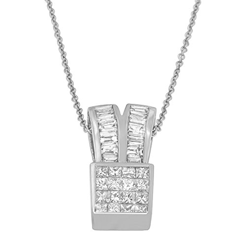 Original Classics 14K White Gold 1 5/8 cttw Princess and Baguette Cut Diamond Heart Ribbon Pendant Necklace (G-H, VS1-VS2)