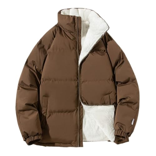 BERCIELY Men'S Cotton Jacket Lightweight Plus Velvet Thickening Warm Cold Jackets Classic Comfortable Casual Outdoorjacket I-Coffee L