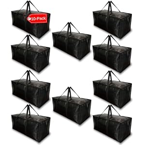 BAG-THAT! 10 – Pack Heavy Duty Large Moving Bag with Strong Zipper and Comfortable Handles Durable & Sturdy Large Storage Bags Totes Bins Packing Moving Boxes College Supplies for Packing