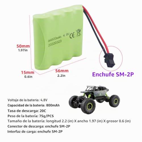 Pack batería recargable 4.8V 800mAh con cable USB para RC 2
