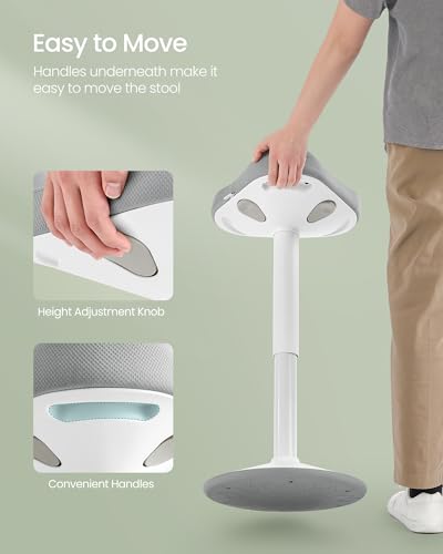 Image of SONGMICS Ergonomic Wobble Stool, Height Adjustable Standing Desk Stool 23.3-33.1 Inches, Swivel Balance Chair with Non-Slip Base, Saddle Seat, for Active Sitting, Office, Home, Dove Gray UOSC008G01