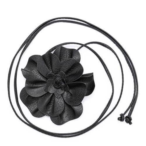 Women Bohemian PU Leather Woven Waist Rope Flower Tassels Waist Accessories Skinny Belt for Dress Shirts