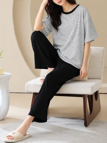 Image of Louis Luxe Cotton Blend Womens Korean Night Dress || Full Pyjama Set || Korean Nightsuit ||Women Nightwear ||Round Neck Full Sleeve Nightsuit || Loungewear || Everyday Nightdress (ND-12)