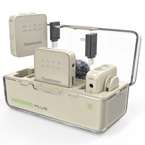 Haomuren Wireless Lavalier Microphone for iPhone/Android, Mini Mic with Noise Reduction, Compatible with Camera, iPad, Tablet, PC, Plug & Play Lapel Microphone for Video Recording, Stream, Vlog