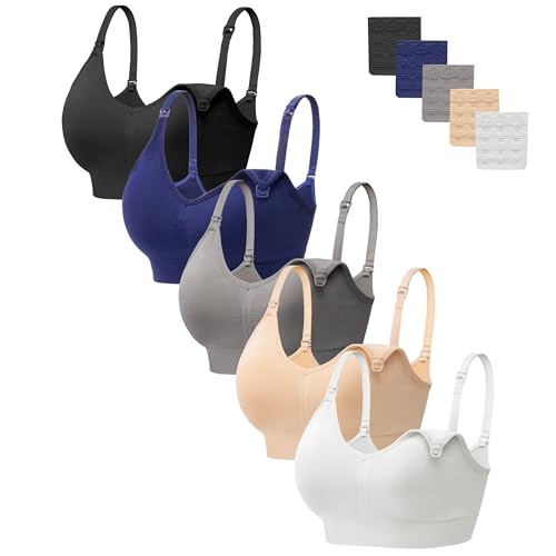 Image of HBselect Women Maternity Bras 5 Pack Nursing Bras for Breastfeeding Seamless Pregnancy Sleep Bralette with Extra Extenders