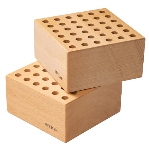 MEEDEN 2Pcs Beechwood Pencil and Brush Holders: 36 Holes Paint Brush Storage Organizer & Holder Rack - Wood Block Pencil Holder for Paintbrushes, Pens and Art Tools - Paint Brush Holder Display Stand