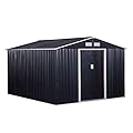 Outsunny 11' x 9' Outdoor Storage Shed, Garden Tool Metal Shed with Foundation Kit, Double Lockable Door, Air Vents and Sloping Roof, for Backyard, Patio, Lawn, Dark Gray