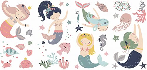 RoomMates RMK4394SCS Sweet Pastel Mermaids Peel and Stick Wall Decals, Blue, Tan, Yellow, Pink, Green, Purple, White - Image 4