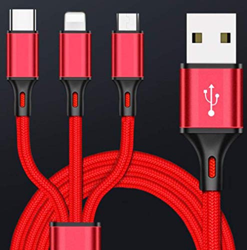 Image of SYGA One to Three Data Cable Weaving 2.8A Fast Charge Three-in-One Mobile Phone Data Cable Three-Head Synchronous Charging Cable (Red)