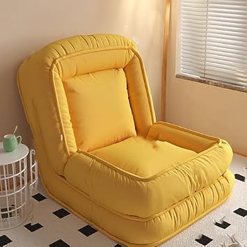 Convertible Floor Sofa Chair, Folding Couch Bed, Guest Chaise Lounge with 2 Pillows,5-Position Adjustable Matress Couch for Adults Folding Lazy Sofa with Removable C yellow-140 * 90CM